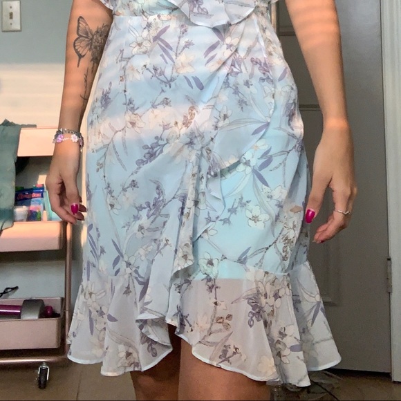 Floral baby blue cocktail dress - Picture 4 of 4